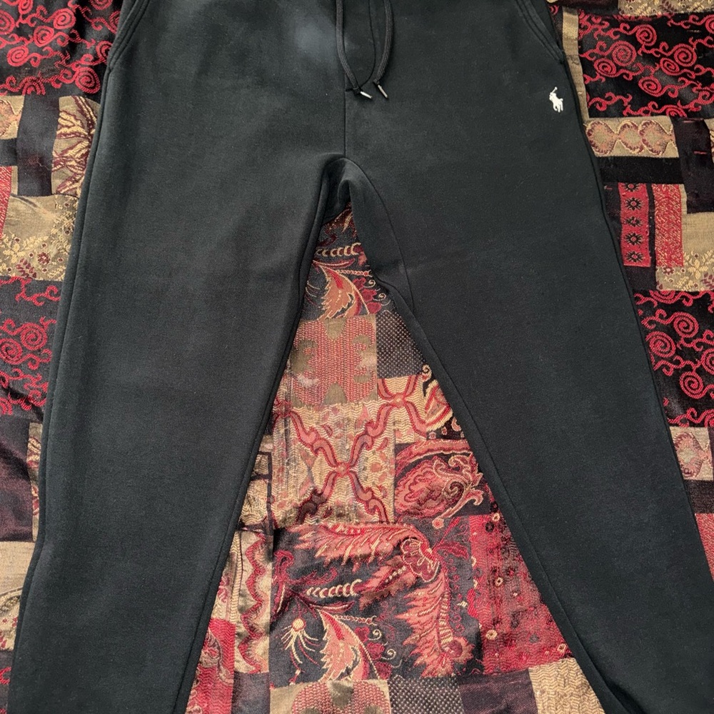 Polo Ralph Lauren Performance Double Knit Black/White Pony Sweatpants Joggers - Picture 2 of 4